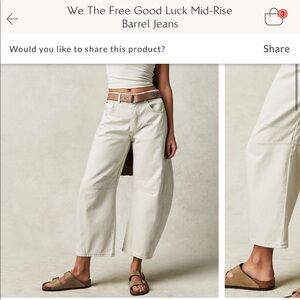 Free People We The Free Good Luck Mid-Rise Barrel Jeans - Milk/Cream Size 27